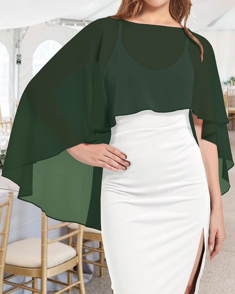 CHICGAL Womens Capelets Shawls and Wraps for Evening Dress Chiffon Capes Wedding Cover Up - Image 5